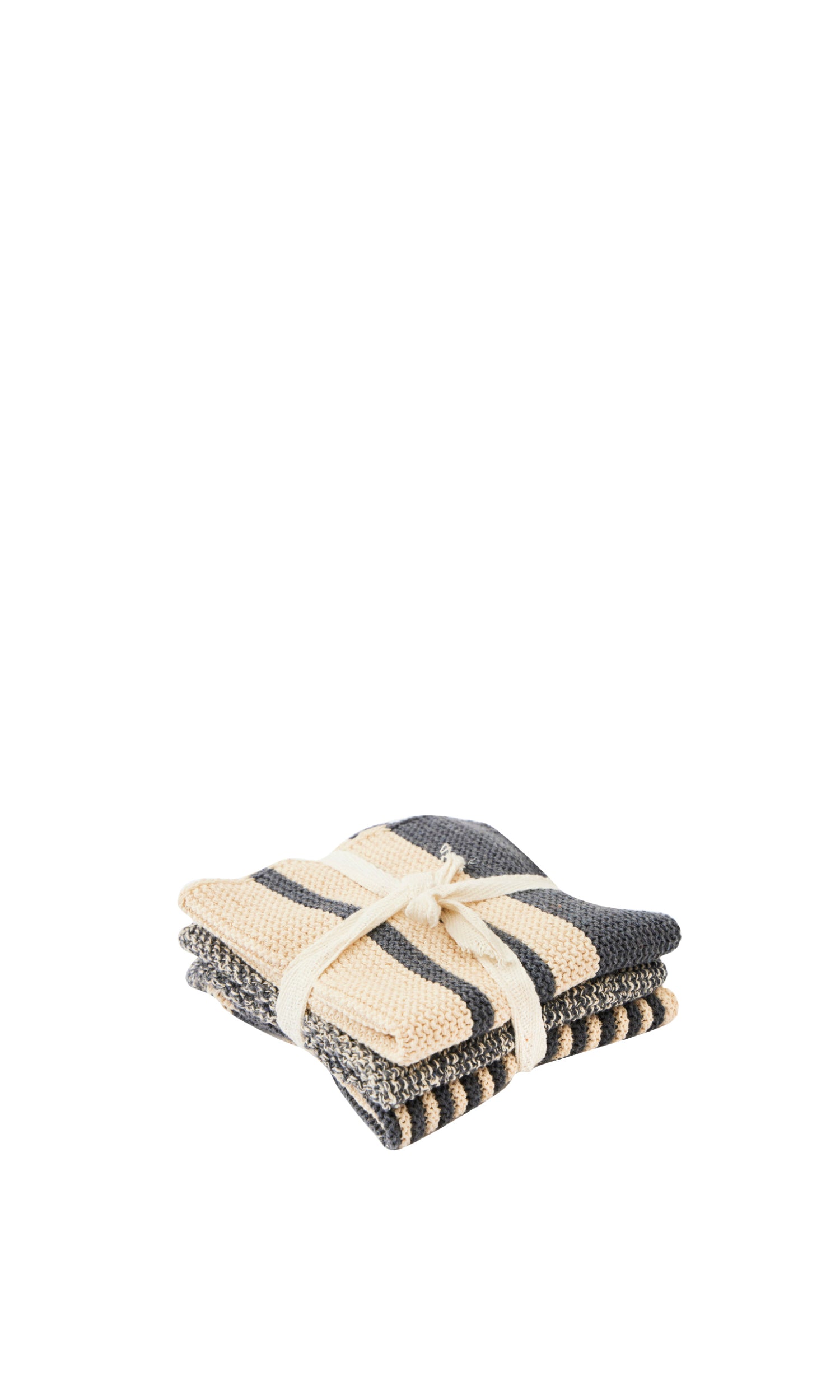 HH1258-Anita Cotton Knit Cloth Set In Charcoal & Cream Stripes - Set Of 3-Hausette