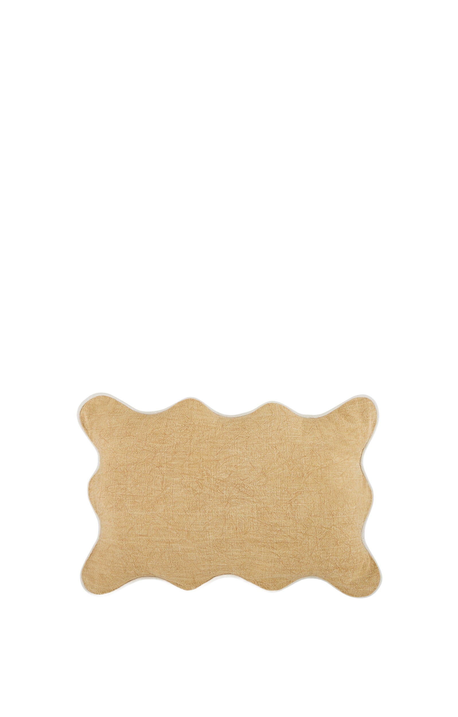 Beige textured rug on a white background with scalloped edge HAUSETTE