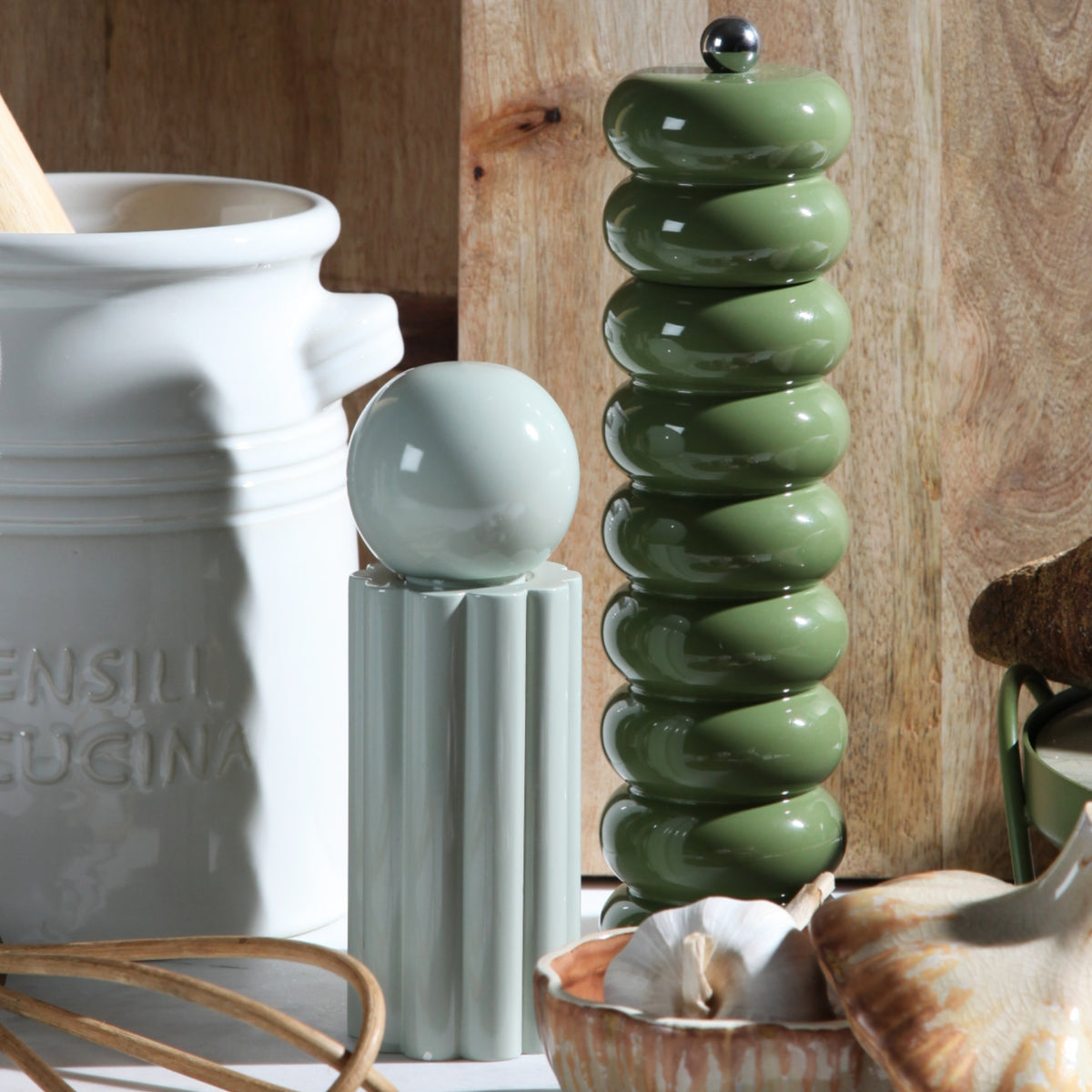 Isabella Wood Salt & Pepper Grinder in Olive